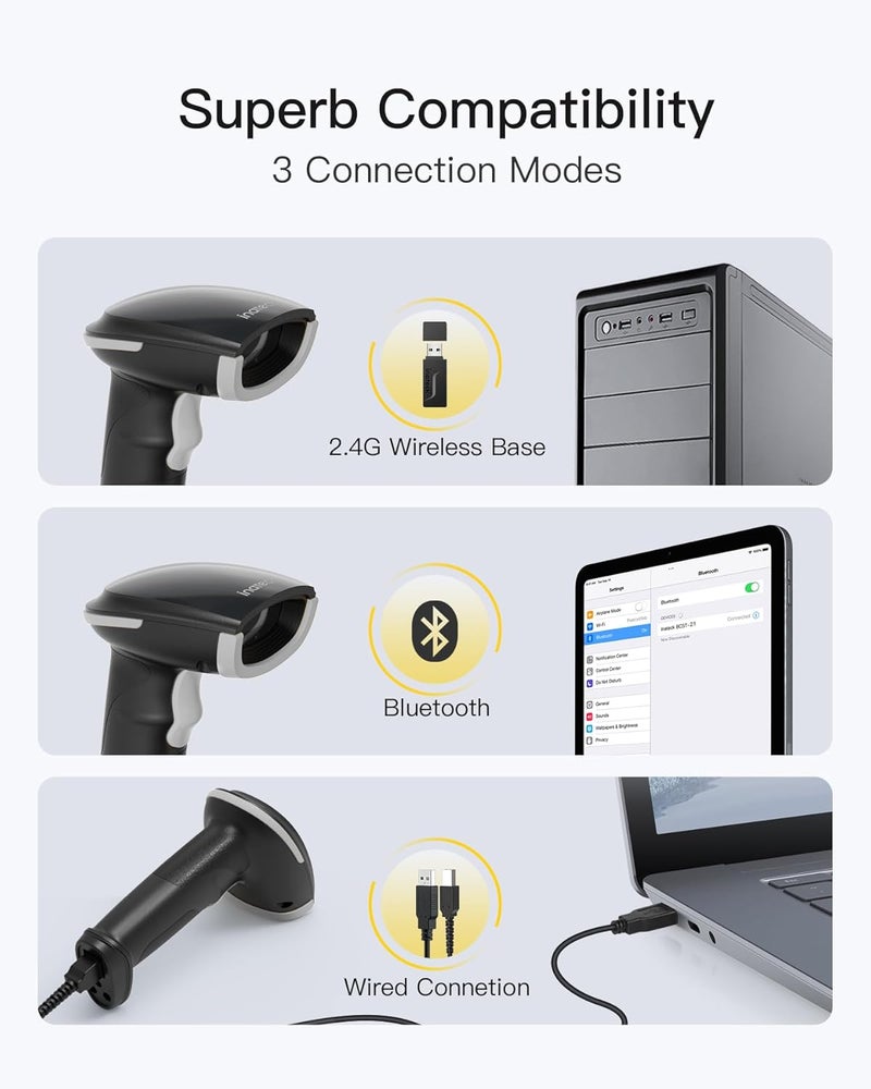 Inateck 2D Barcode Scanner, Wireless Bluetooth QR Barcode Scanner, Handheld Scanner with APP and SDK, 1 Charge for 3 Months, BCST-23 Gray - Image 4